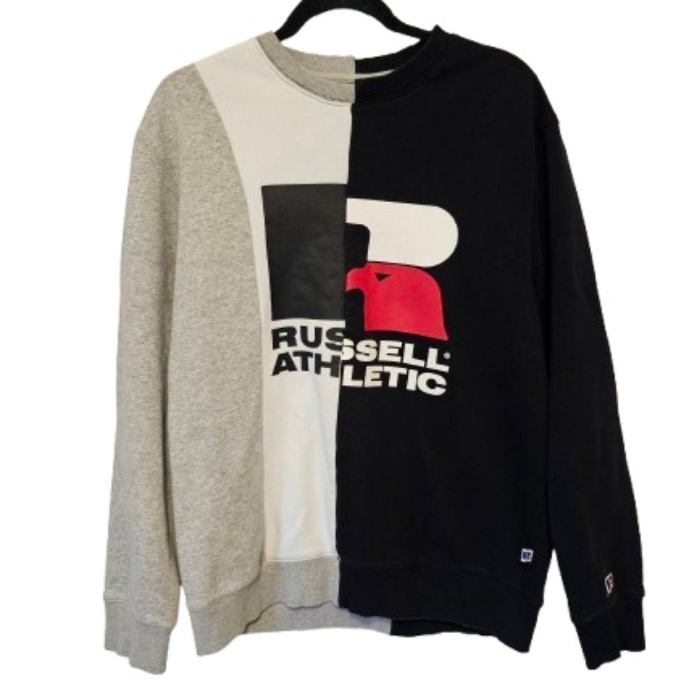 Russell Athletic Split Gray and Black Crew Neck Sweat Shirt Men's Size Large